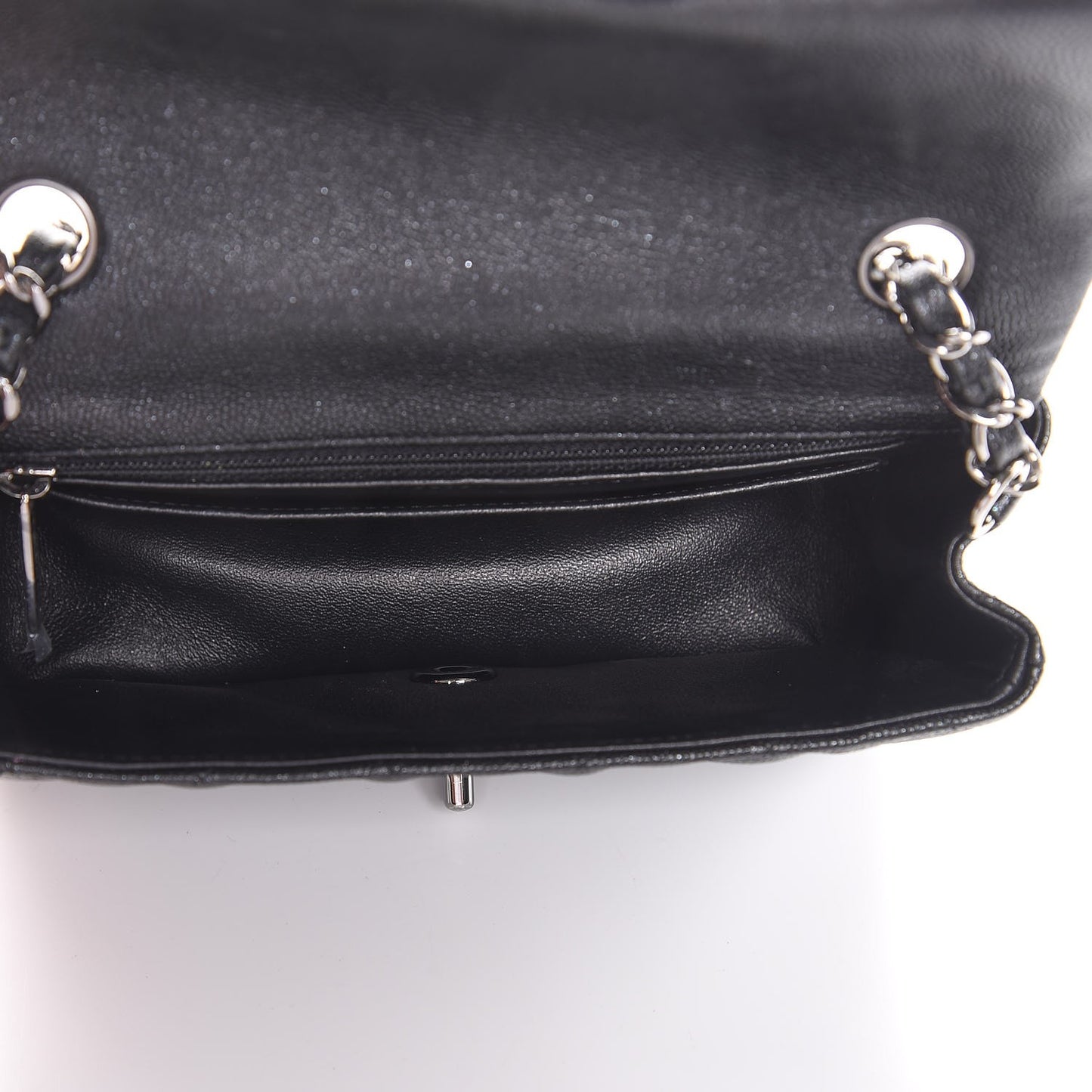 Iridescent Caviar Quilted Mini Rectangular Flap Black