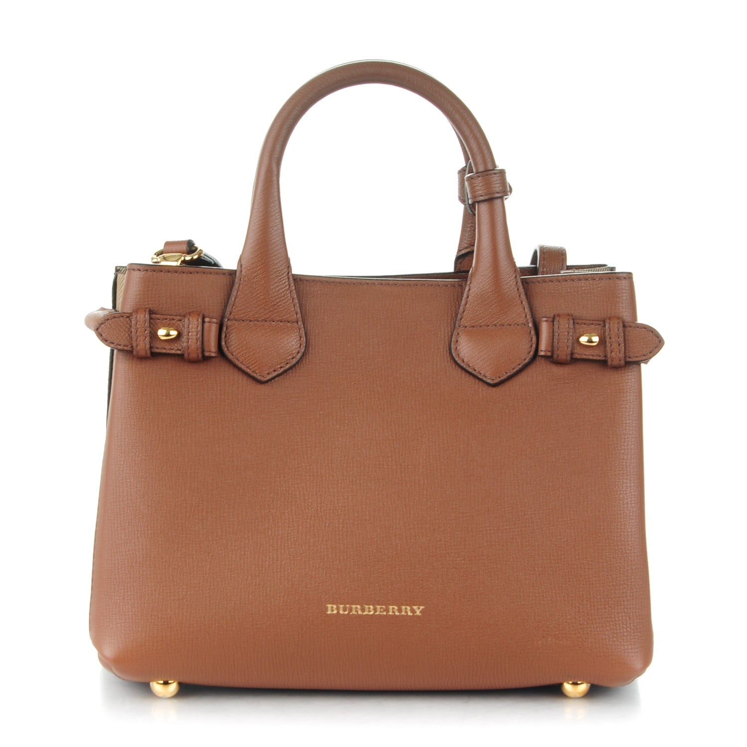 Burberry Grainy Calfskin House Check Small Banner Tote Tan 1 of 7