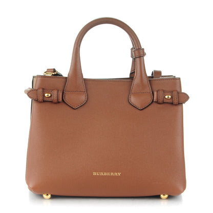 Burberry Grainy Calfskin House Check Small Banner Tote Tan 1 of 7
