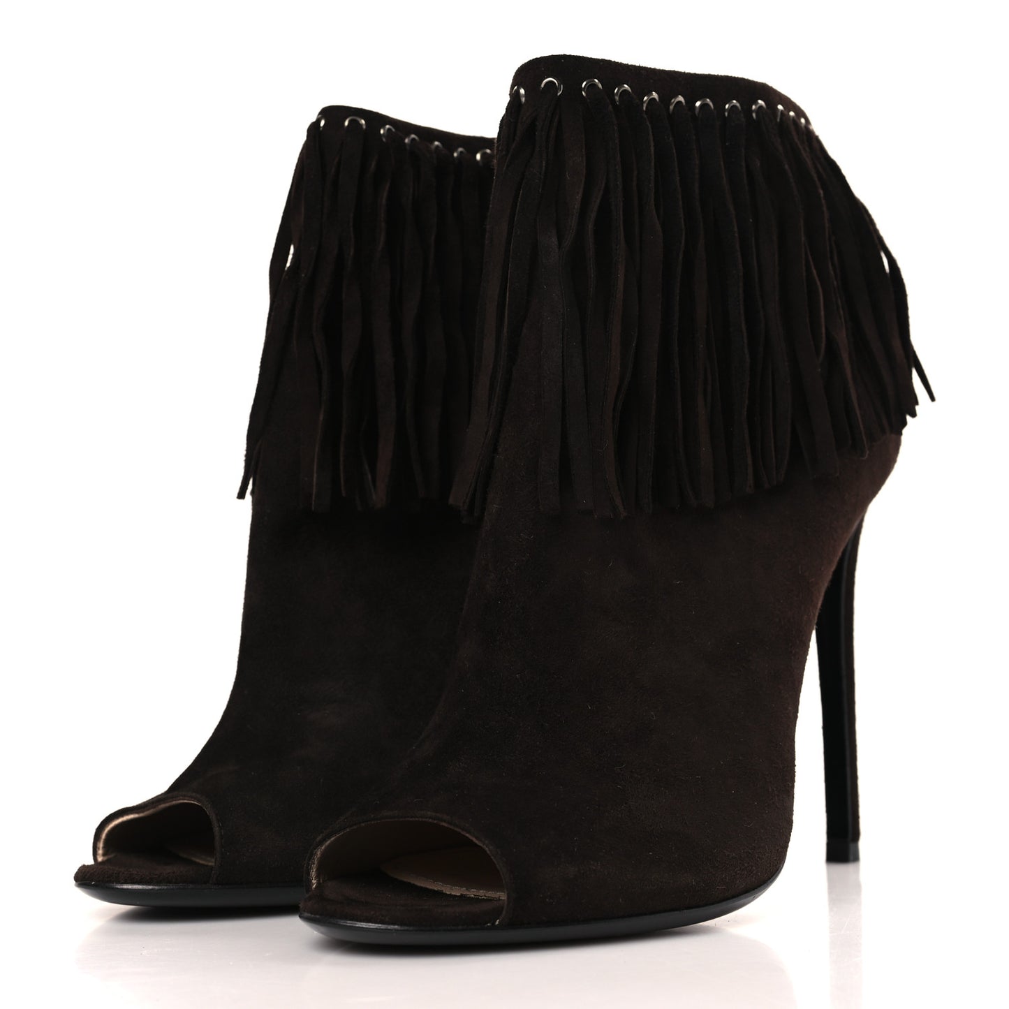 Suede Fringe Peep Toe Bootie 40 Dark Brown