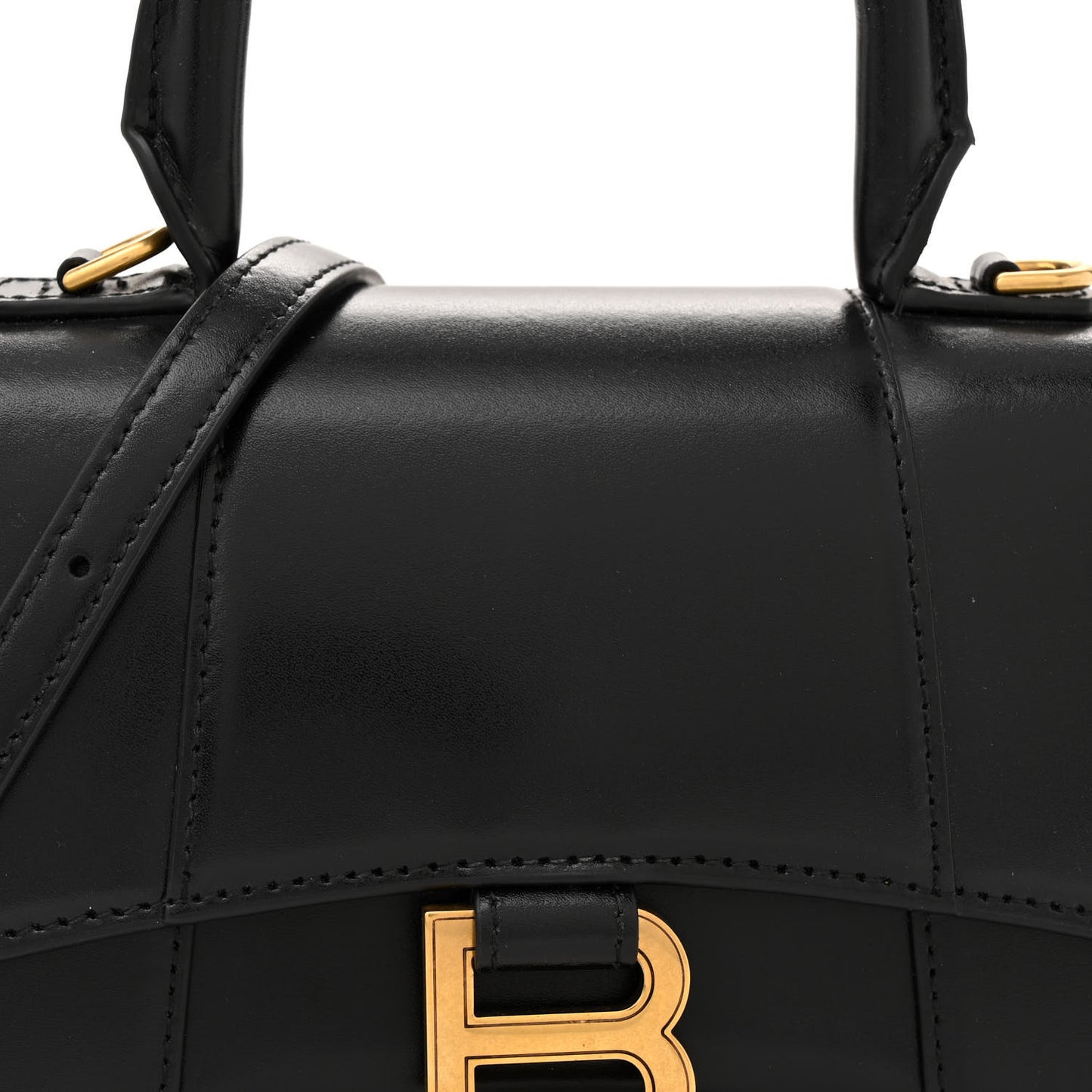 Shiny Box Calfskin Hourglass Top Handle Bag XS Black