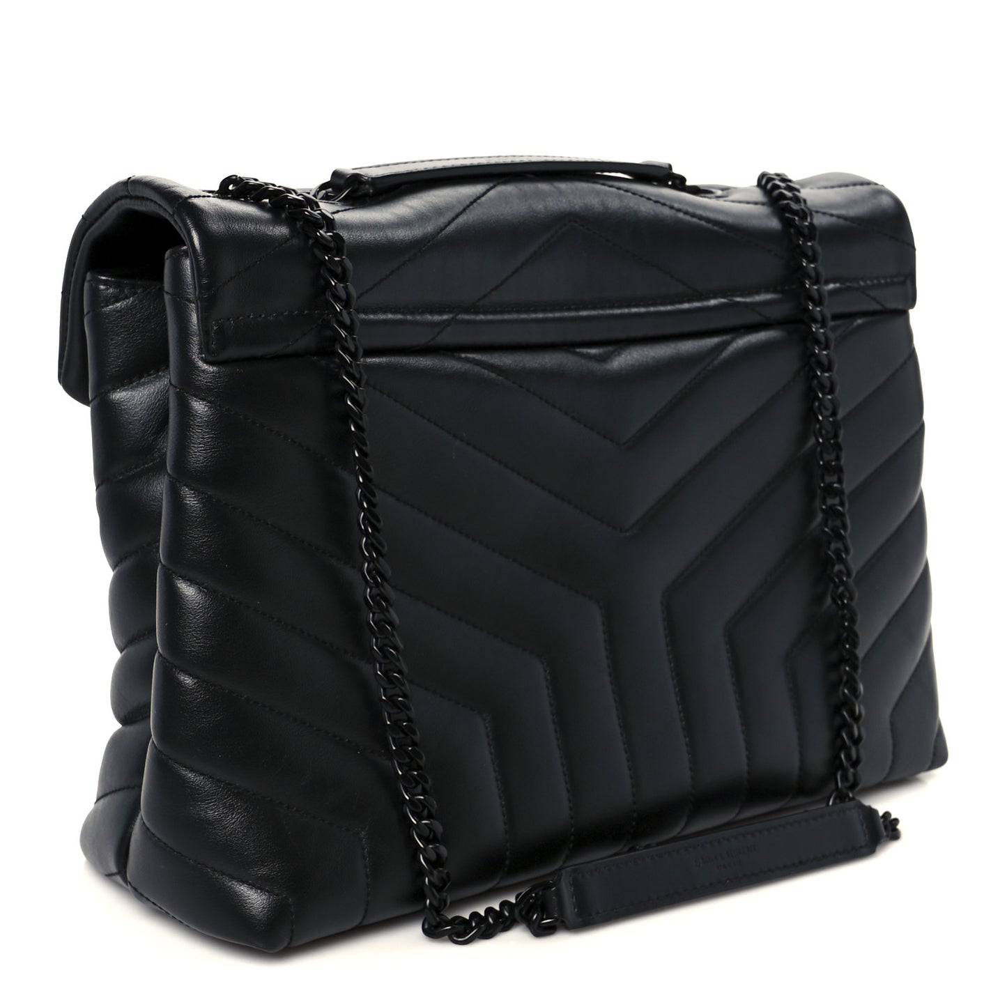 Calfskin Y Quilted Monogram Monochrome Medium Loulou Chain Satchel Black