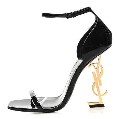 Saint Laurent Patent Calfskin Opyum 110 Sandals 40 Black Gold 1 of 8