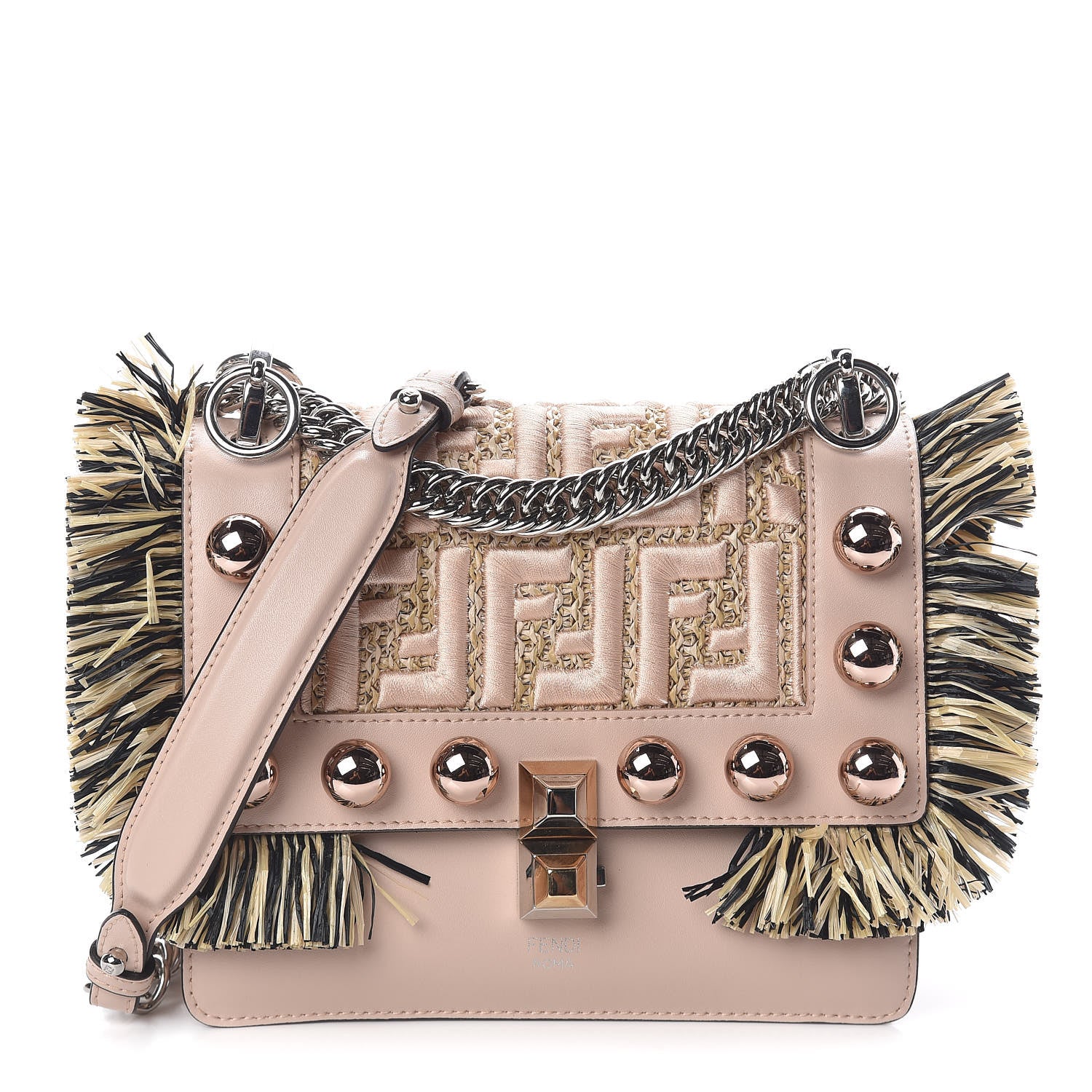 Fendi Calfskin Raffia F is Fendi FF Small Kan I Shoulder Bag Plaster Multicolor 1 of 10