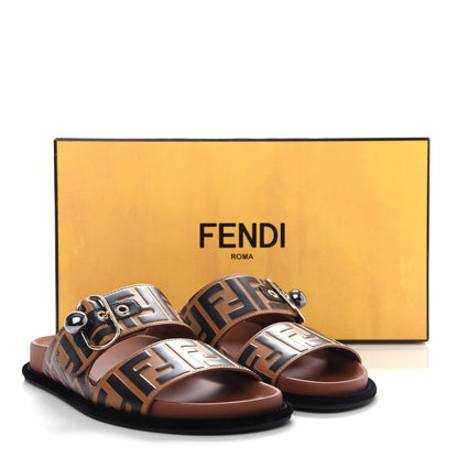 Fendi Calfskin FF Embossed Pearland Slide Sandals 37 Tobacco Moro 11 of 11