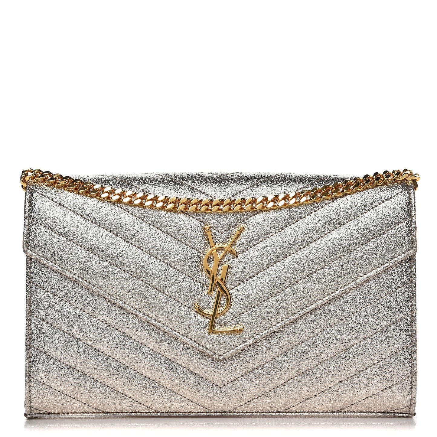 Grain De Poudre Matelasse Chevron Monogram Chain Wallet Gold