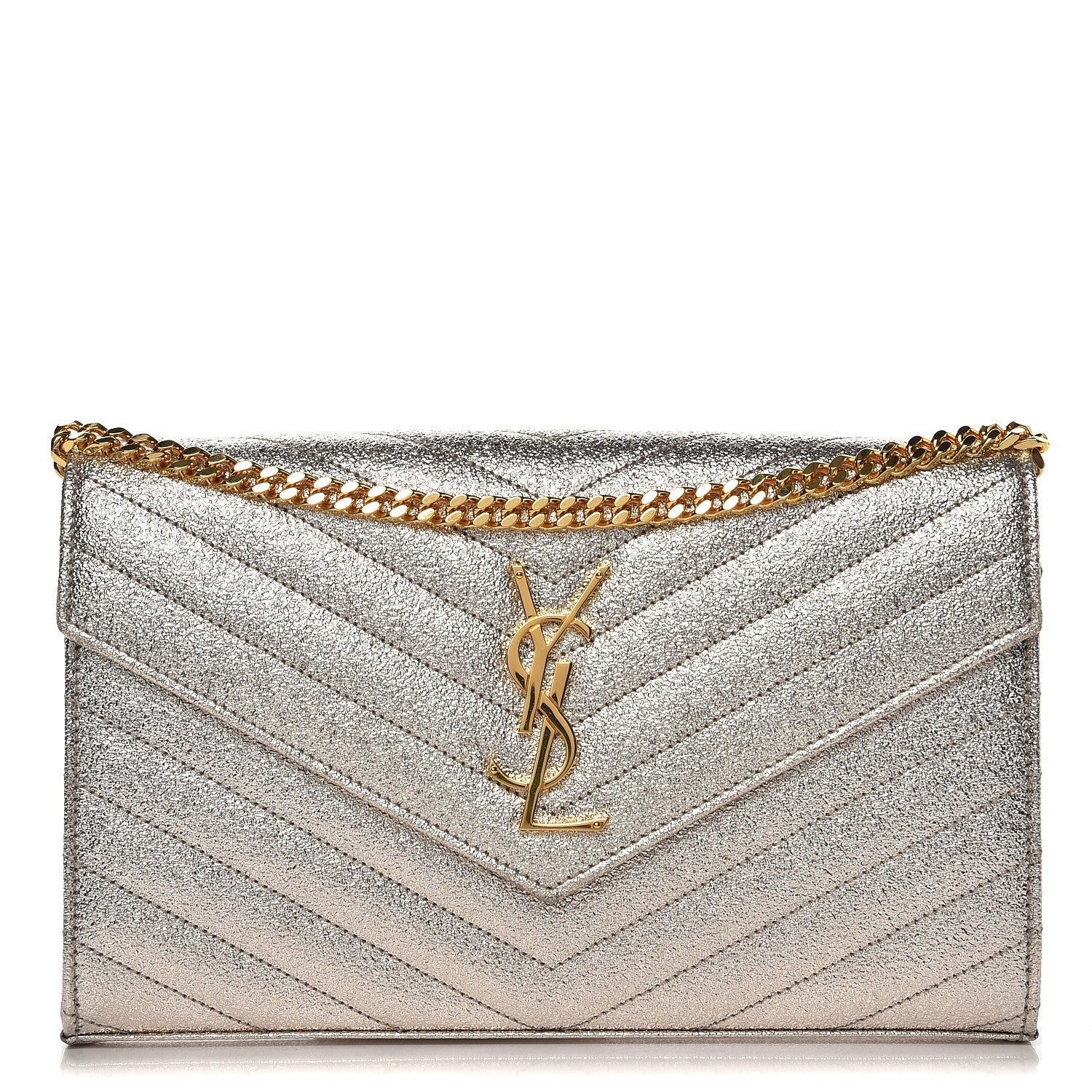 Saint Laurent Grain De Poudre Matelasse Chevron Monogram Chain Wallet Gold 1 of 7