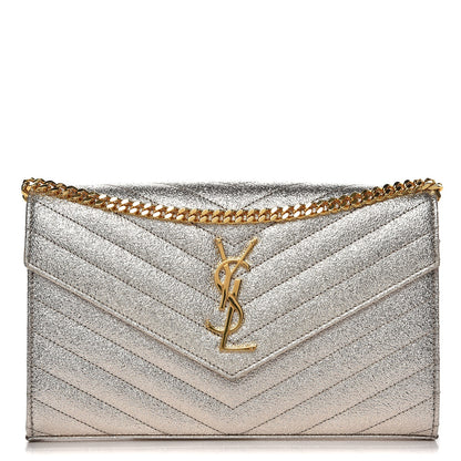 Saint Laurent Grain De Poudre Matelasse Chevron Monogram Chain Wallet Gold 1 of 7