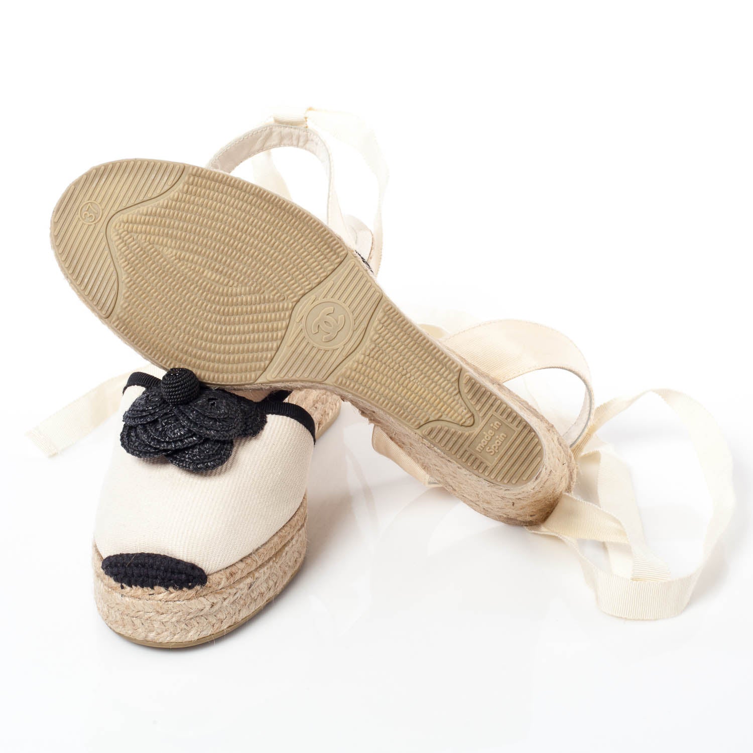 Chanel Canvas Espadrille Flower Wedges 37 3 of 9