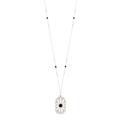 Tiffany Sterling Silver Black Onyx Pearl Ziegfeld Daisy Pendant Necklace 1 of 4