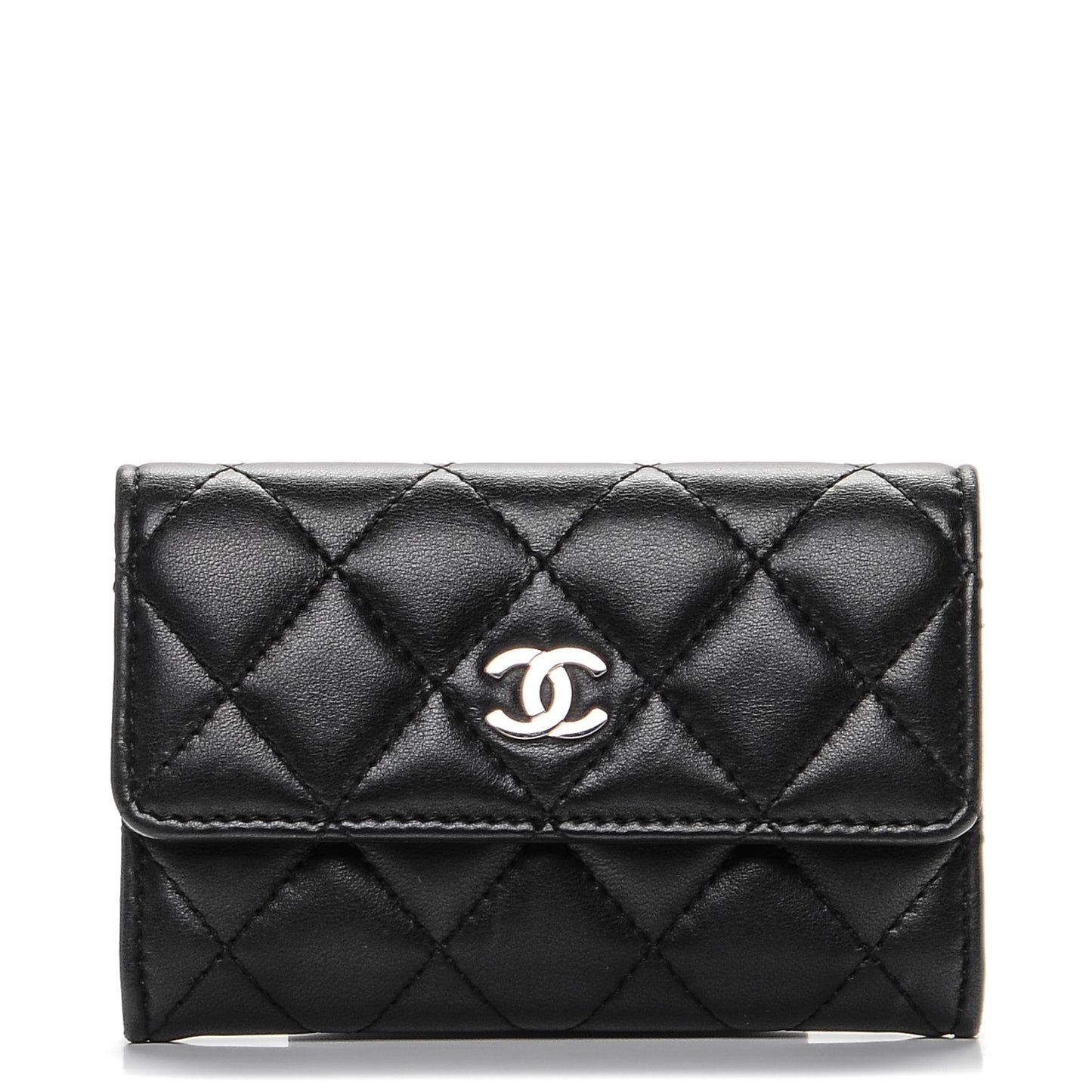 Lambskin Quilted Flap Card Holder Black