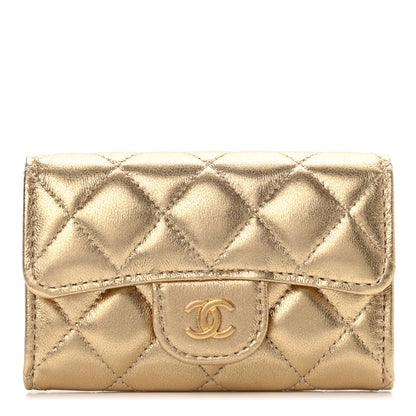 Chanel Metallic Lambskin Quilted Flap Card Holder Wallet Gold 1 of 8