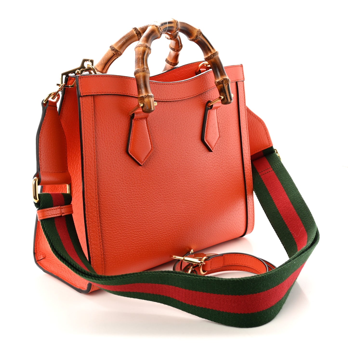 Textured Dollar Calfskin Web Small Diana Tote Bag Deep Orange