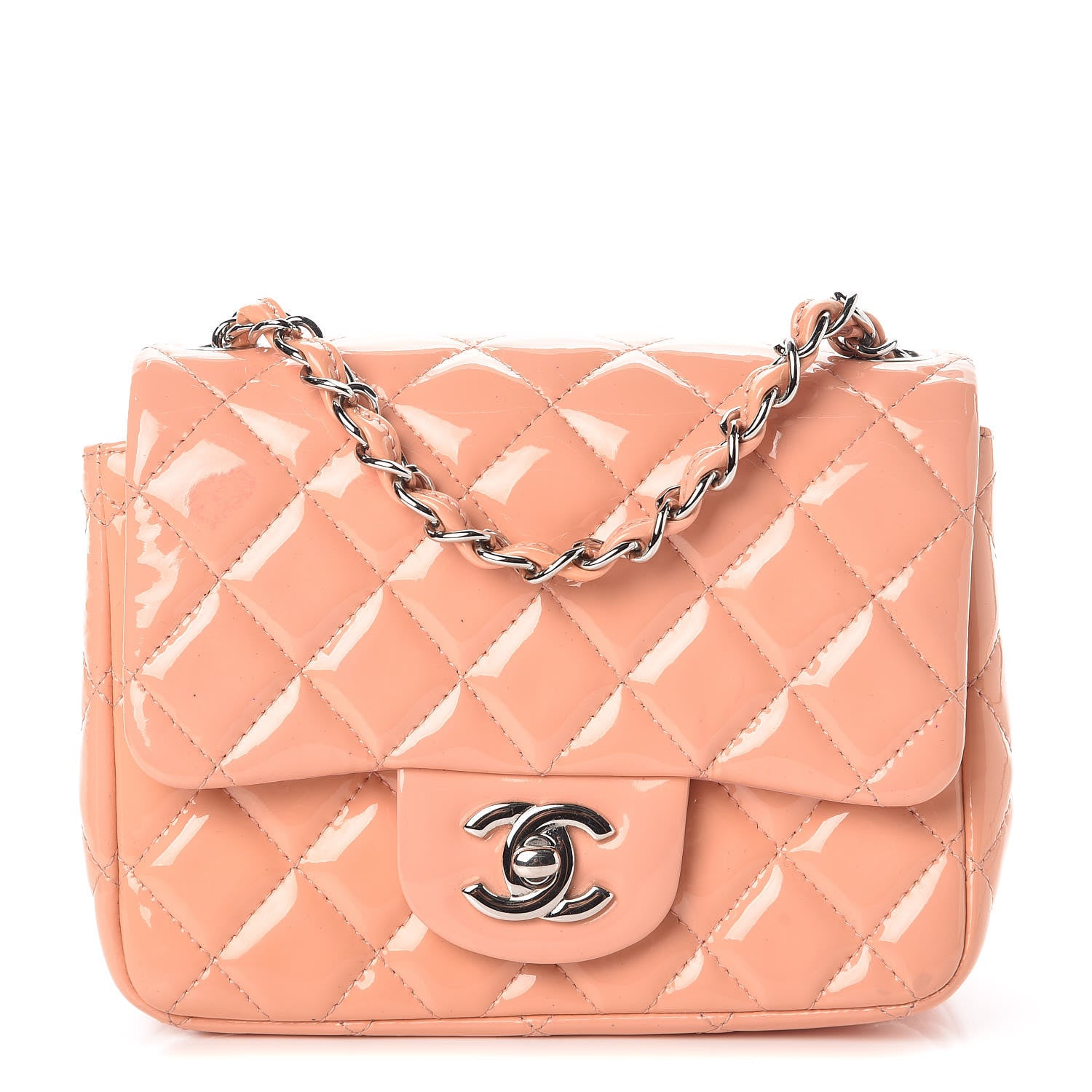 Chanel Patent Quilted Mini Square Flap Pink 1 of 10