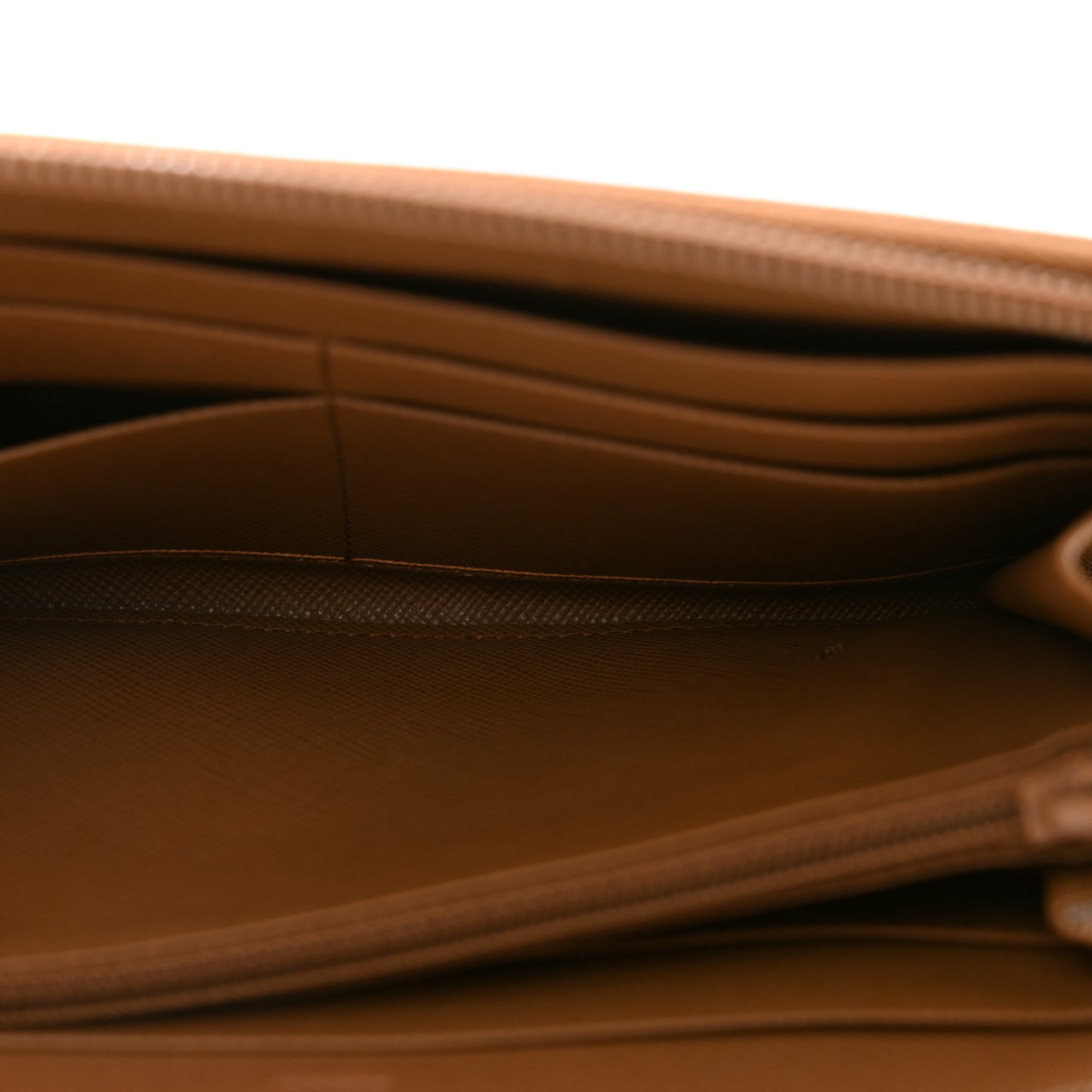 Saffiano Triangle Zip Around Wallet Caramel
