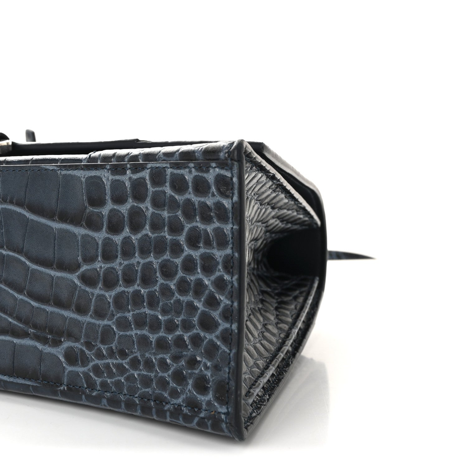 Balenciaga Shiny Calfskin Crocodile Embossed Medium Hourglass Top Handle Bag Denim Blue 9 of 9