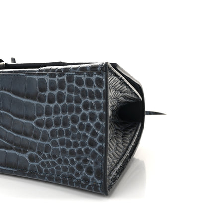 Balenciaga Shiny Calfskin Crocodile Embossed Medium Hourglass Top Handle Bag Denim Blue 9 of 9