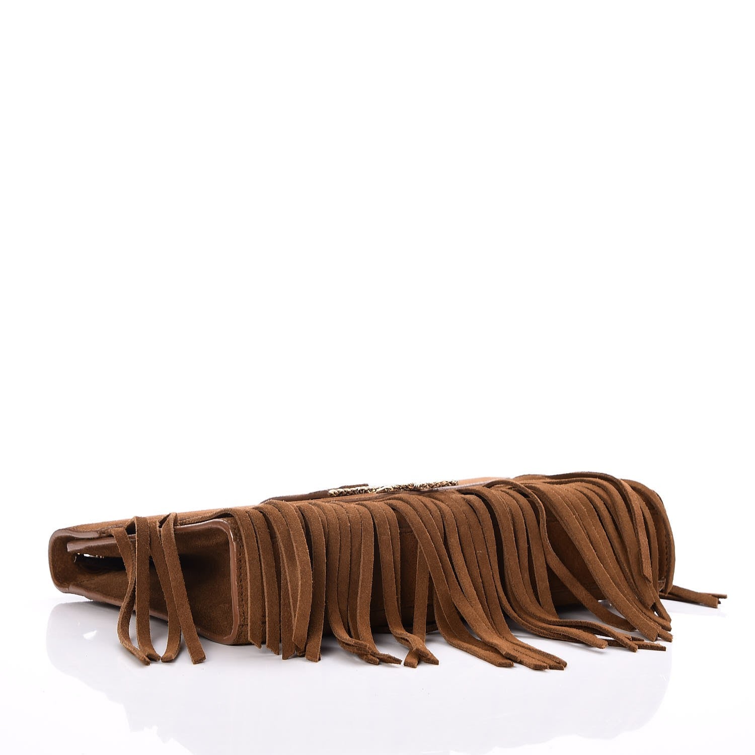 Saint Laurent Suede Fringe Medium Monogram Satchel Light Ocre 4 of 8