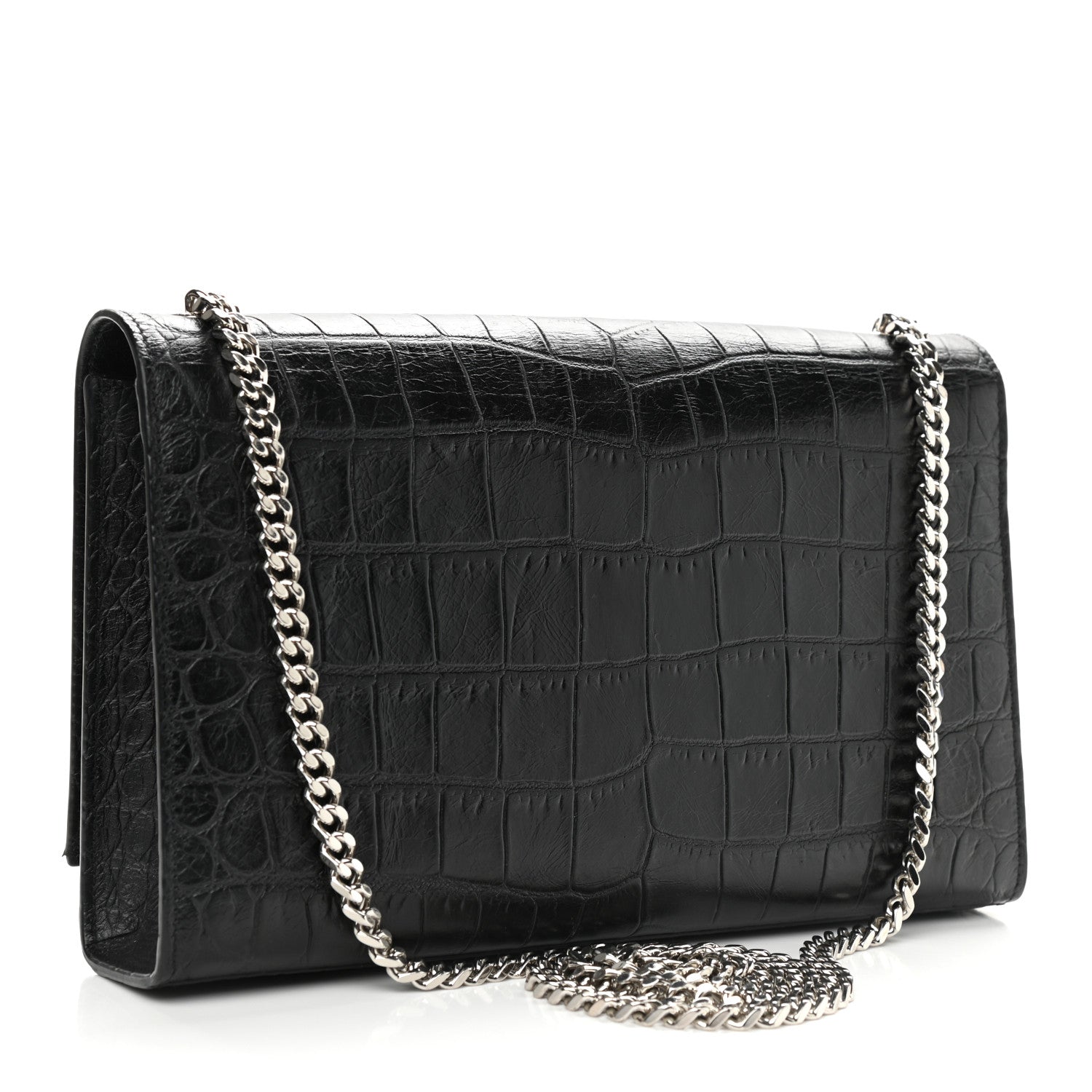Saint Laurent Calfskin Crocodile Embossed Medium Classic Monogram Kate Tassel Satchel Black 3 of 11