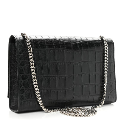 Saint Laurent Calfskin Crocodile Embossed Medium Classic Monogram Kate Tassel Satchel Black 3 of 11