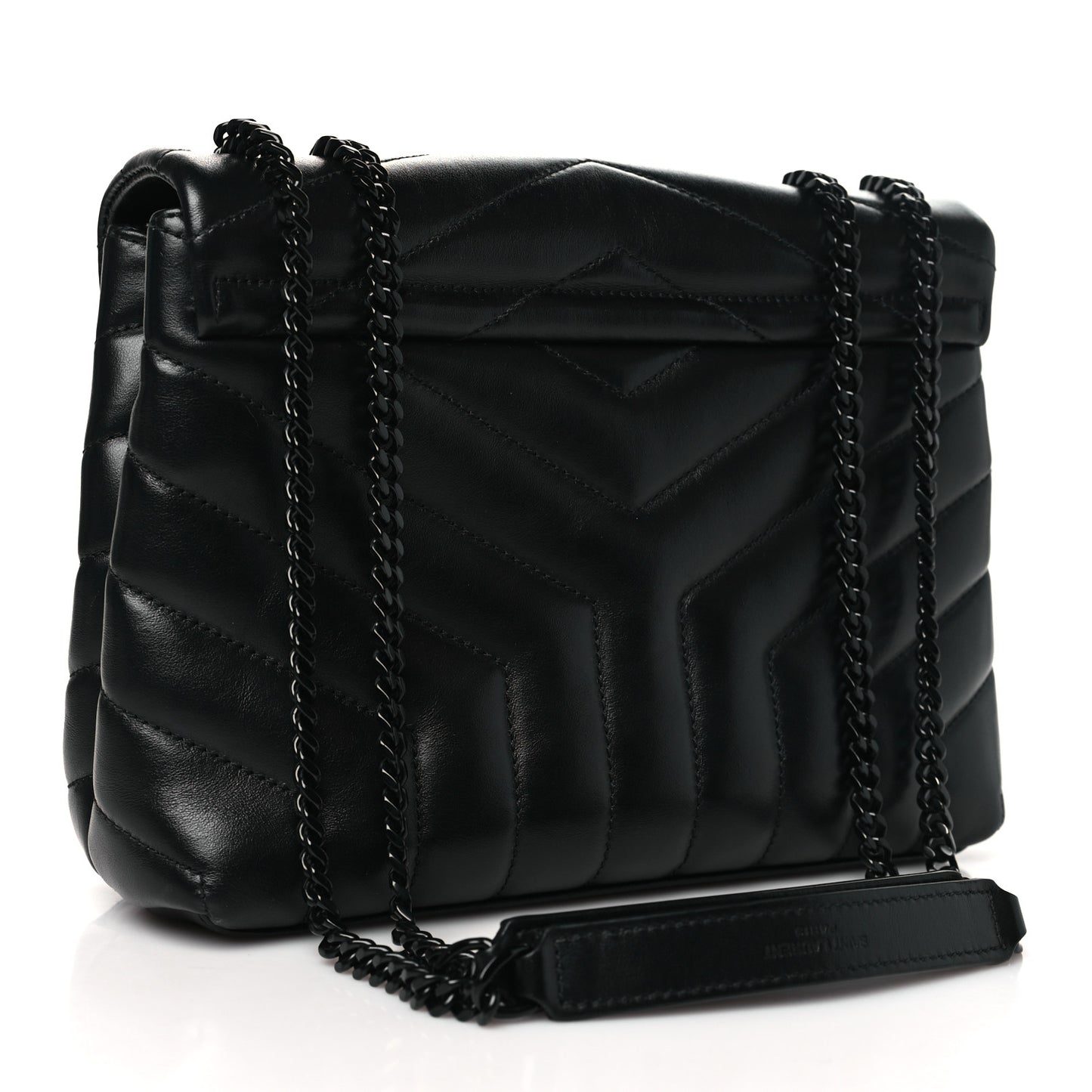 Calfskin Y Quilted Monogram Monochrome Small Loulou Chain Satchel Black