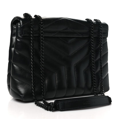 Saint Laurent Calfskin Y Quilted Monogram Monochrome Small Loulou Chain Satchel Black 3 of 10