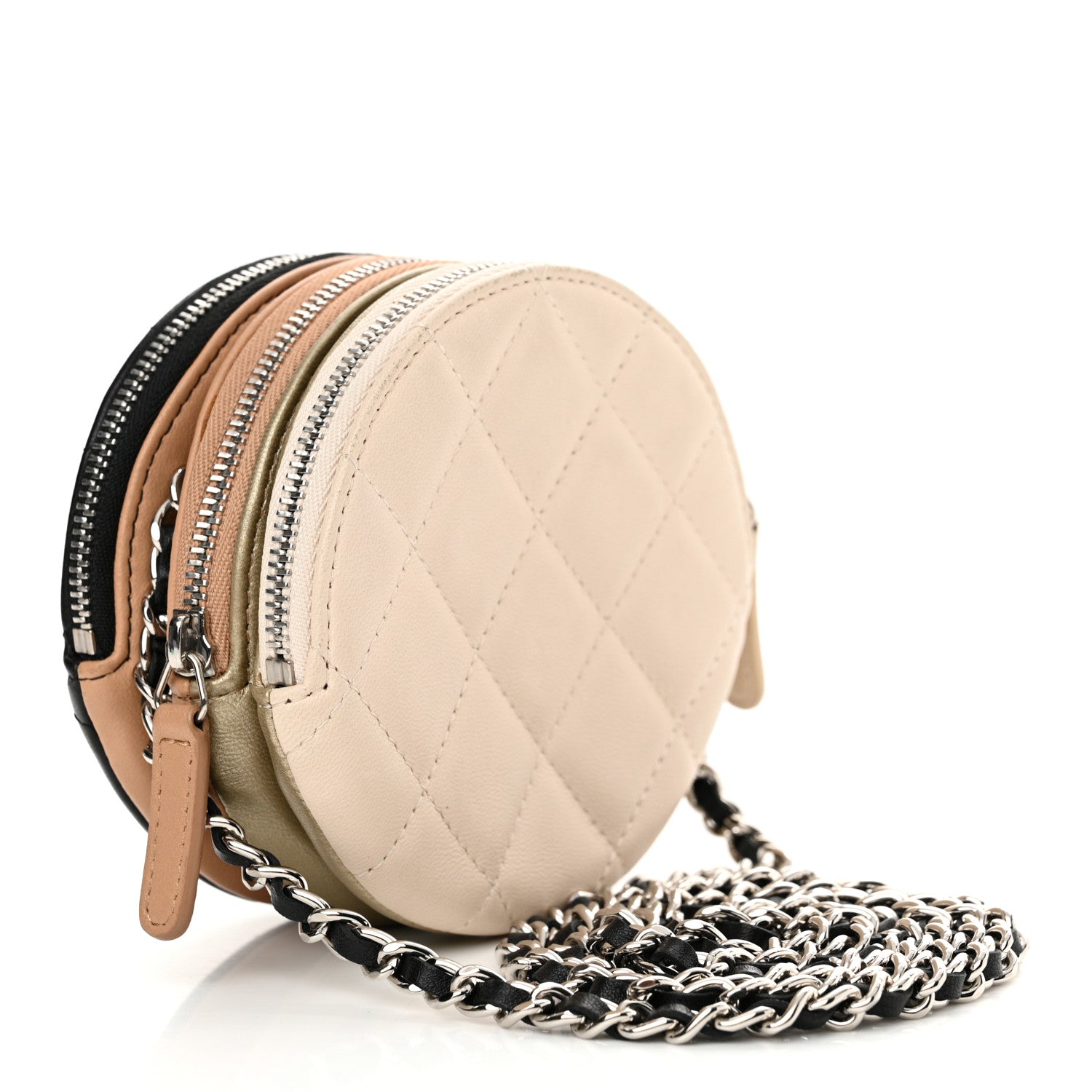 Chanel Lambskin Quilted Round Clutch With Multicolor  Black Beige Gold White 3 of 12
