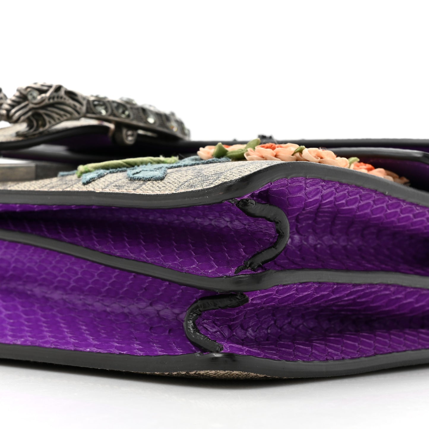 GG Supreme Monogram Snakeskin Bat Embroidered Small Dionysus Shoulder Bag Purple