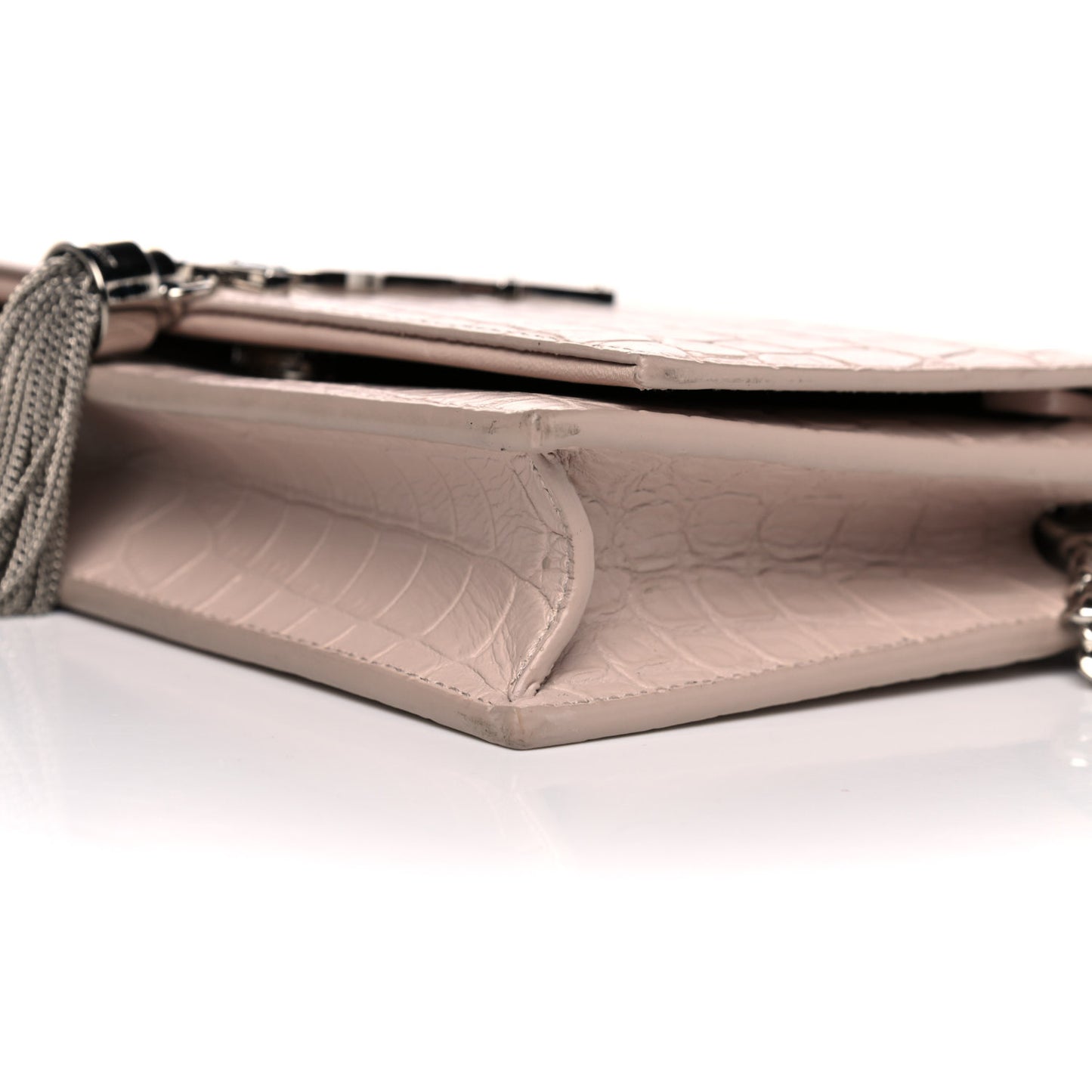 Calfskin Crocodile Embossed Kate Monogram Tassel Chain Wallet Powder Pink
