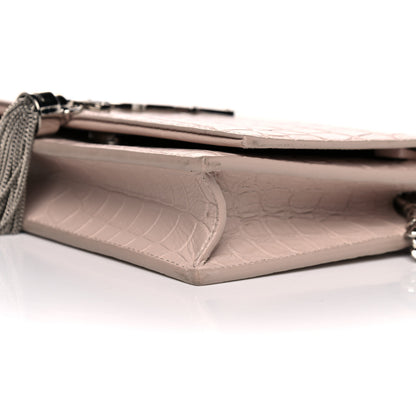 Saint Laurent Calfskin Crocodile Embossed Kate Monogram Tassel Chain Wallet Powder Pink 9 of 15