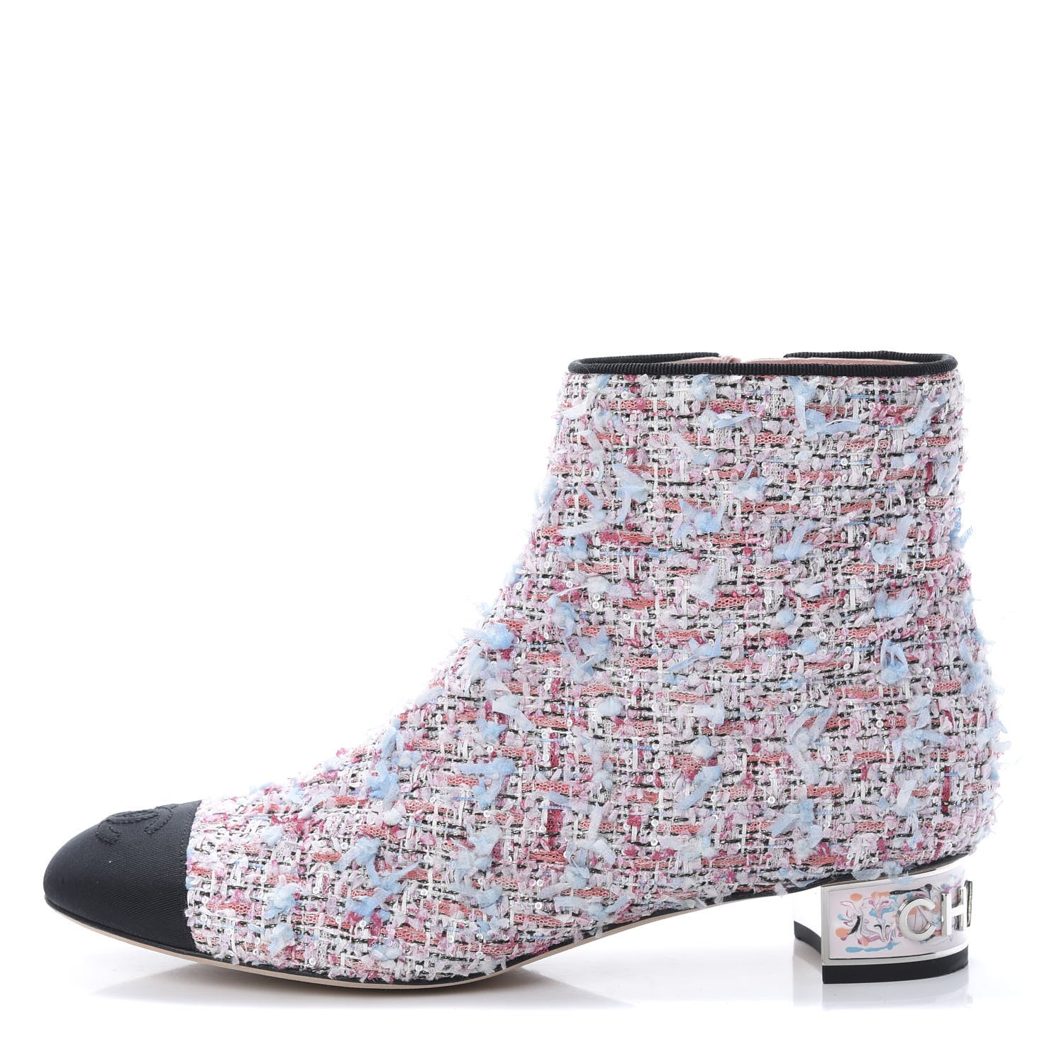 Chanel Tweed Cap Toe CC Short Boots 39.5 Pink Blue Black 1 of 10