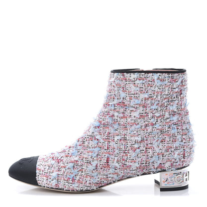 Chanel Tweed Cap Toe CC Short Boots 39.5 Pink Blue Black 1 of 10