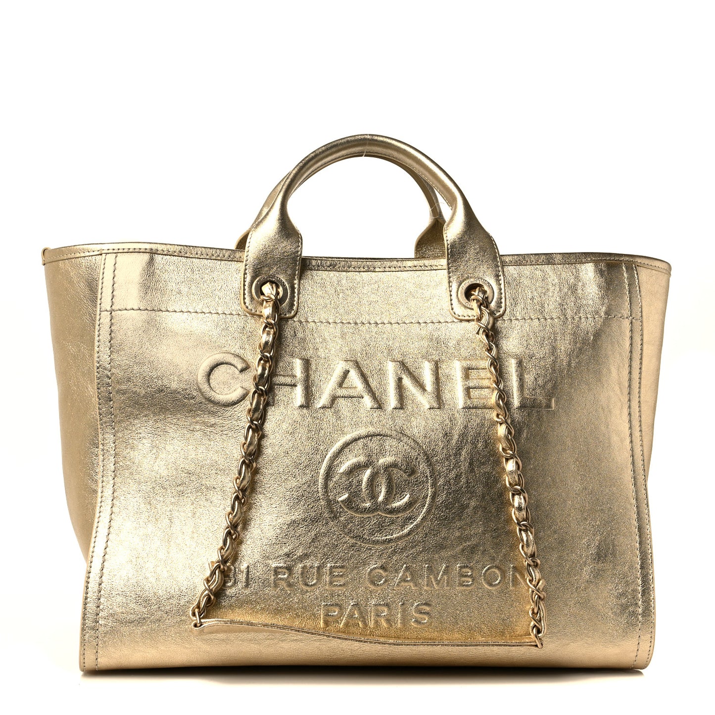 Metallic Calfskin Medium Deauville Tote Gold