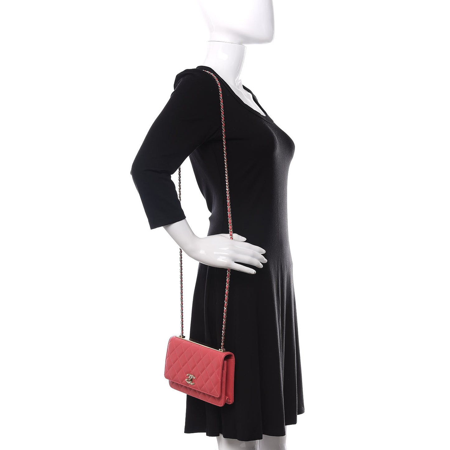 Lambskin Quilted Trendy CC Wallet On Chain WOC Bright Pink