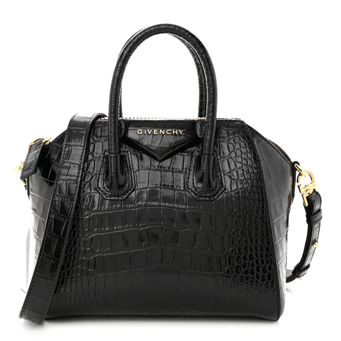 Calfskin Crocodile Embossed Mini Antigona Black