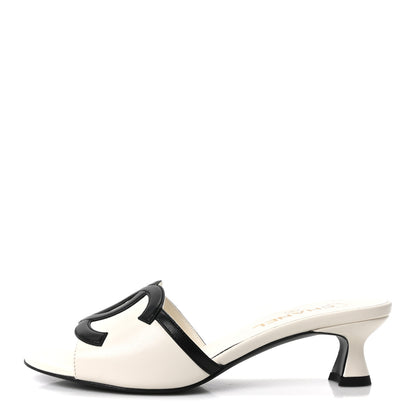 Chanel Lambskin CC Cutout Mules 38 White Black 1 of 10