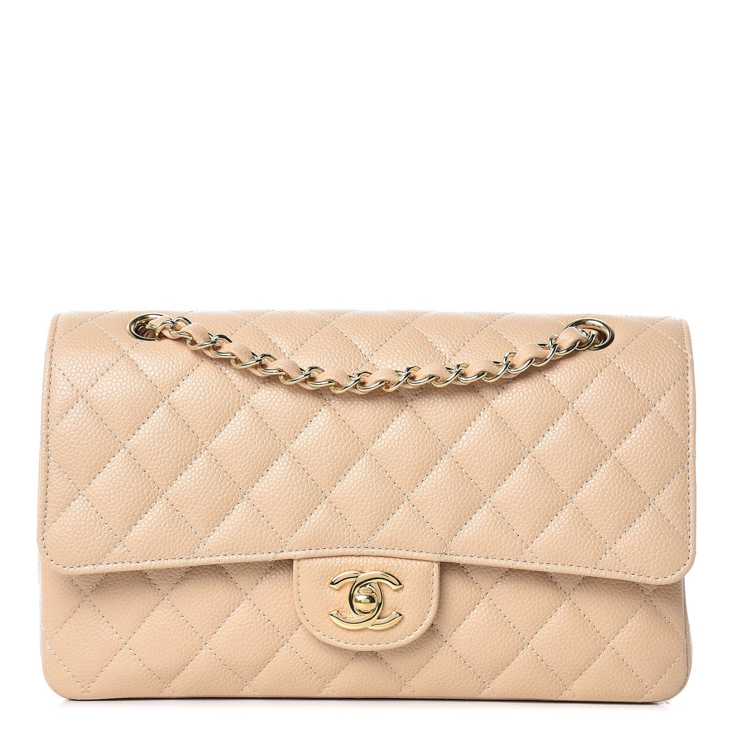 Caviar Quilted Medium Double Flap Beige Clair