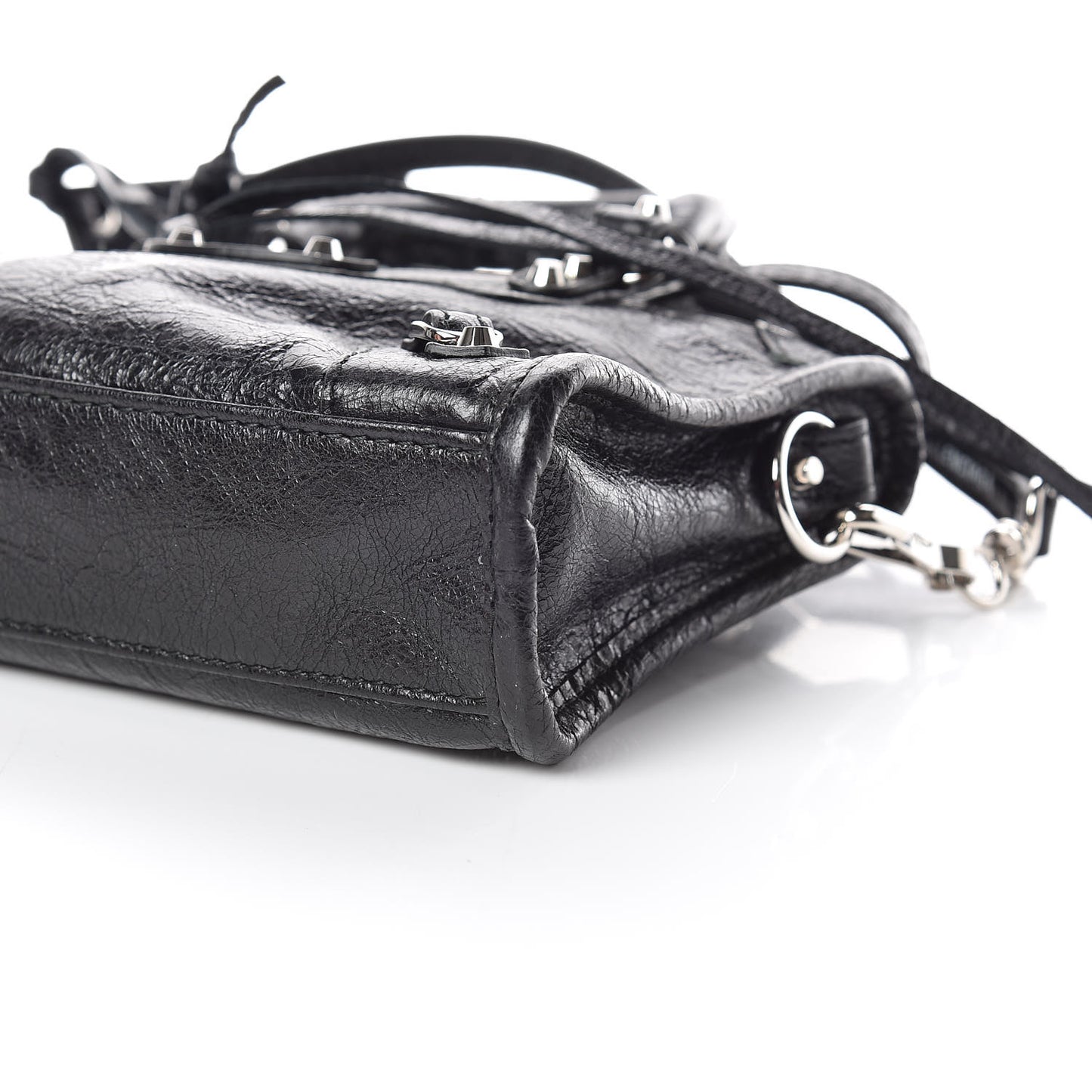 Agneau Classic Silver Hardware Nano City Logo Strap Black White