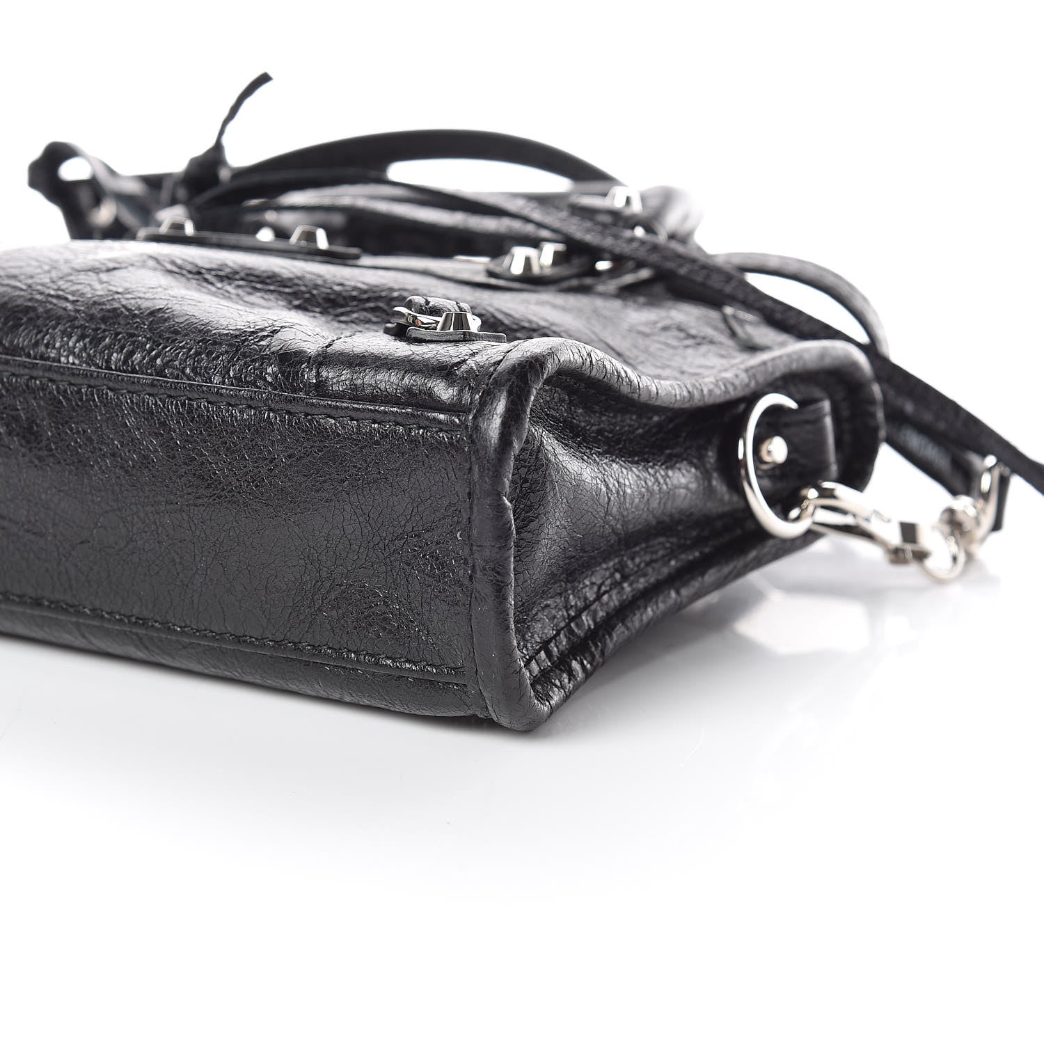 Balenciaga Agneau Classic Silver Hardware Nano City Logo Strap Black White 6 of 8