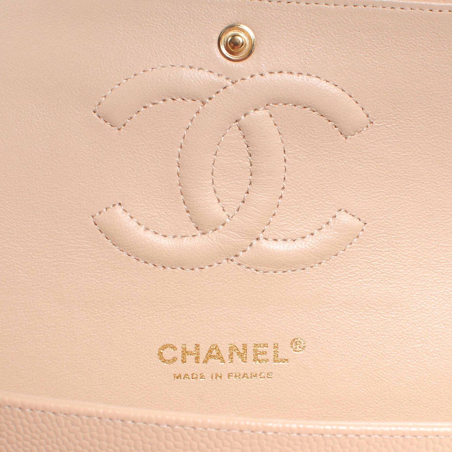 Caviar Quilted Medium Double Flap Beige