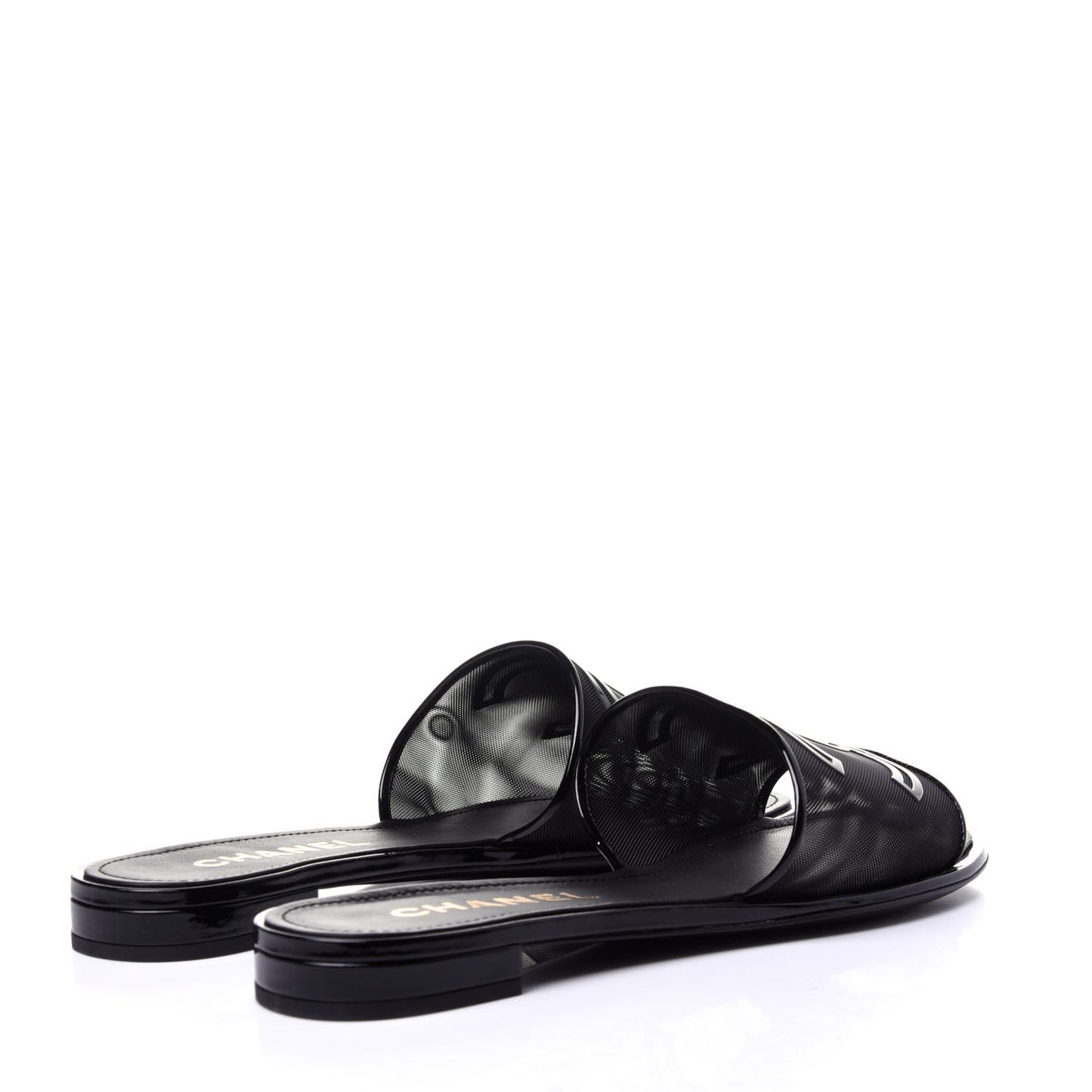 Mesh Patent Calfskin CC Mules 41 Black