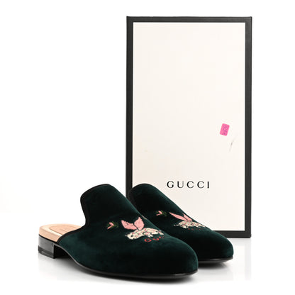 Gucci Velluto Marmara Mens Flying Pigs Mules 9 Verde Black 9 of 9