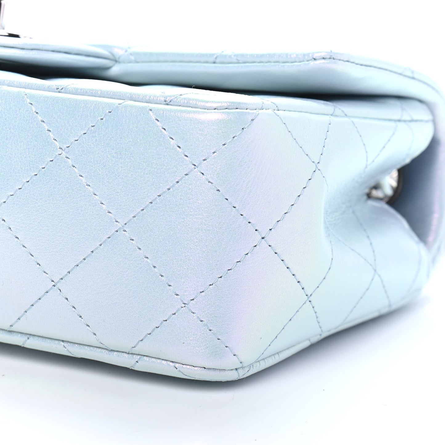 Iridescent Calfskin Quilted Mini Rectangular Flap Light Blue