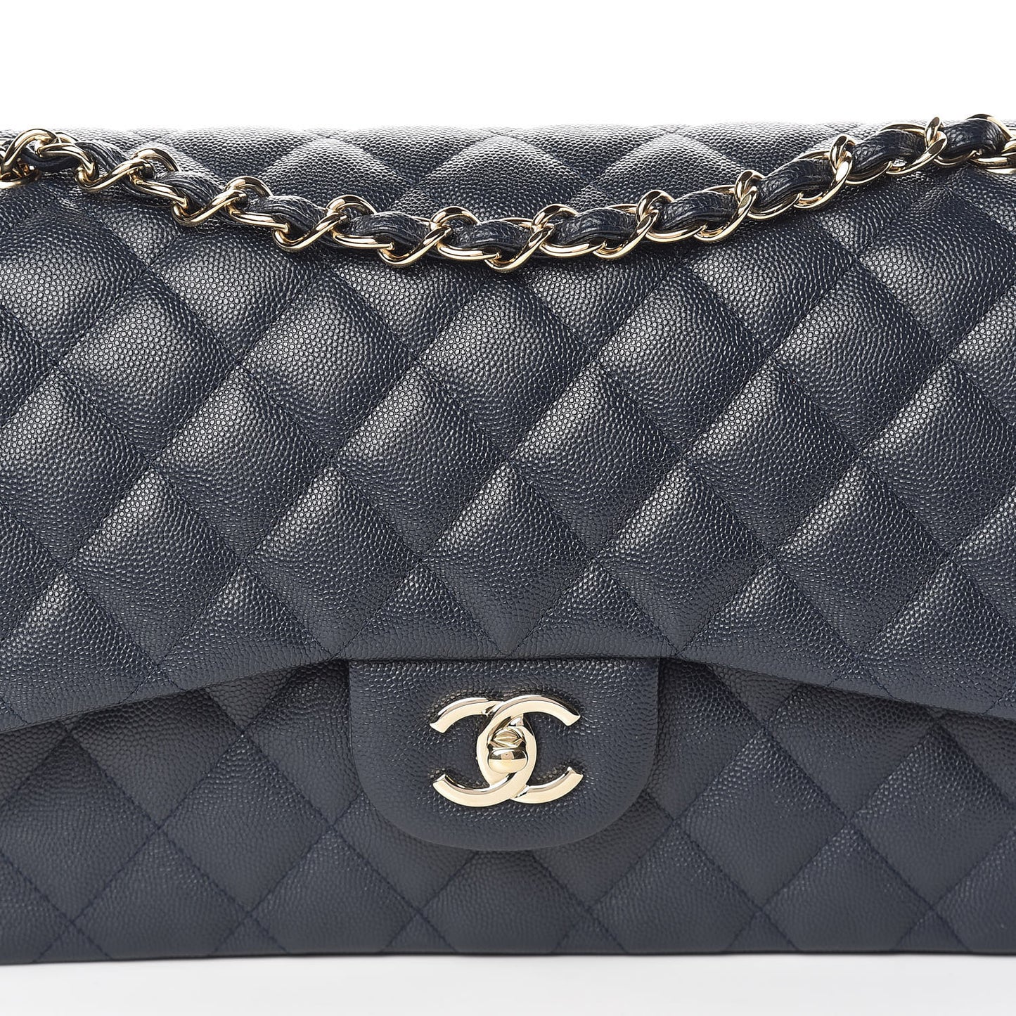 Caviar Quilted Jumbo Double Flap Navy Blue