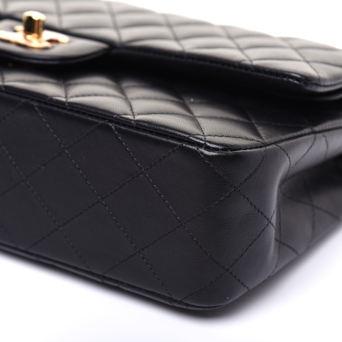 Lambskin Quilted Medium Double Flap Black