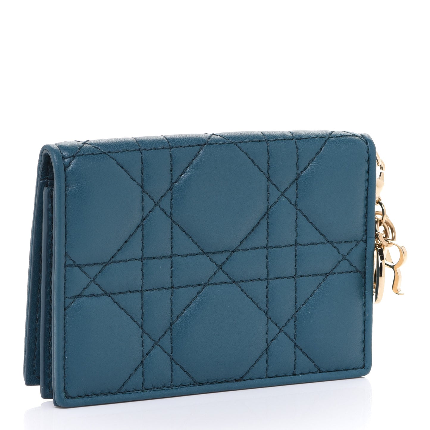 Lambskin Cannage Small Lady Dior Flap Card Holder Deep Ocean