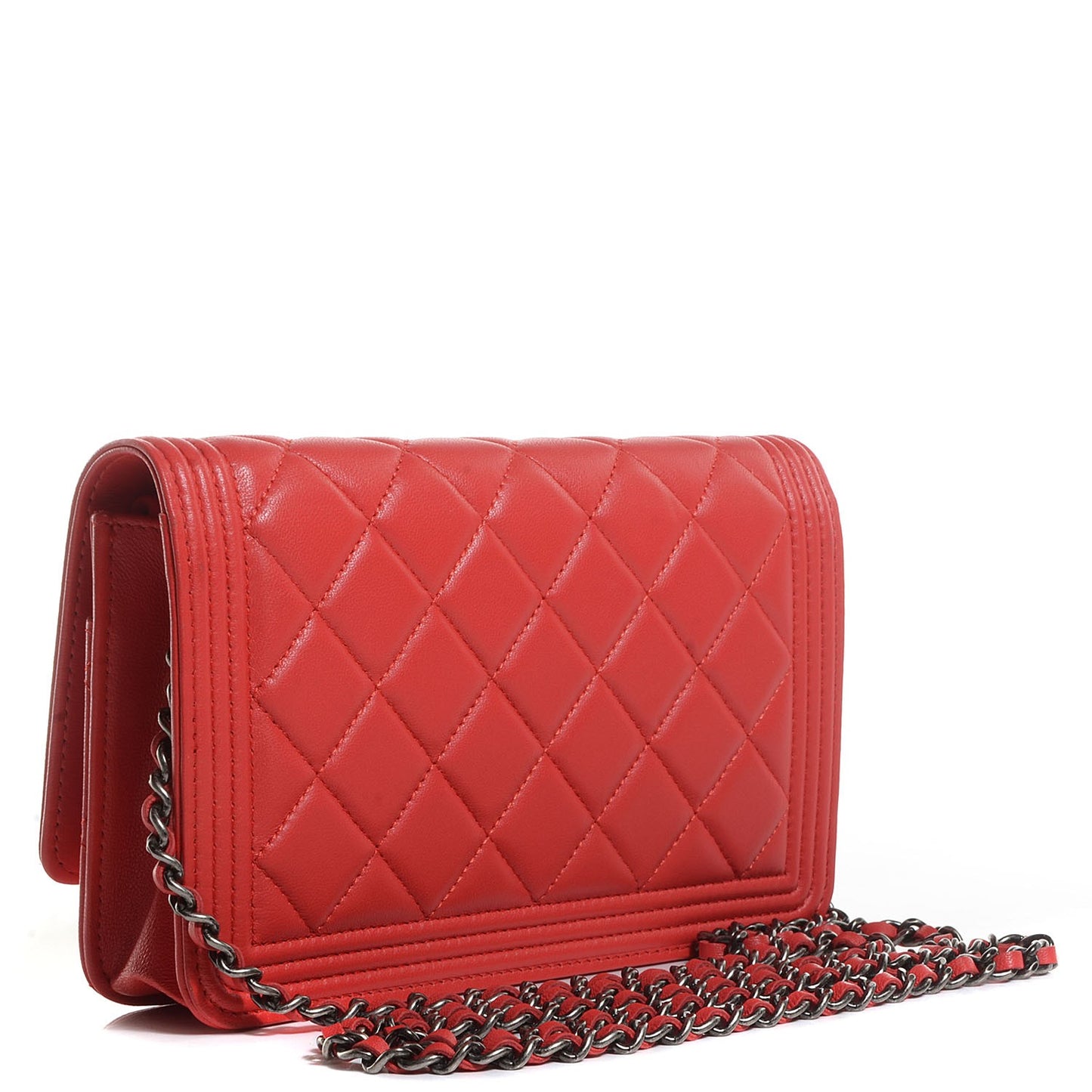 Lambskin Boy Wallet On Chain WOC Red