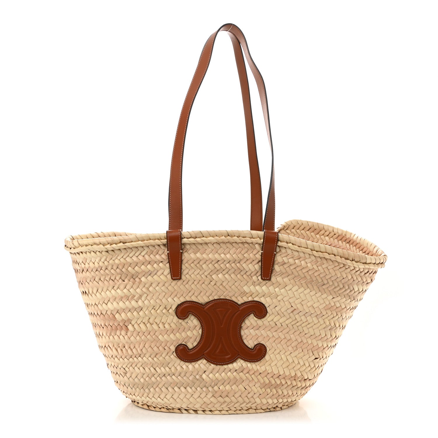 Celine Raffia Calfskin Triomphe Medium Panier Tan 1 of 9
