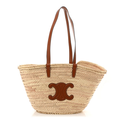 Celine Raffia Calfskin Triomphe Medium Panier Tan 1 of 9