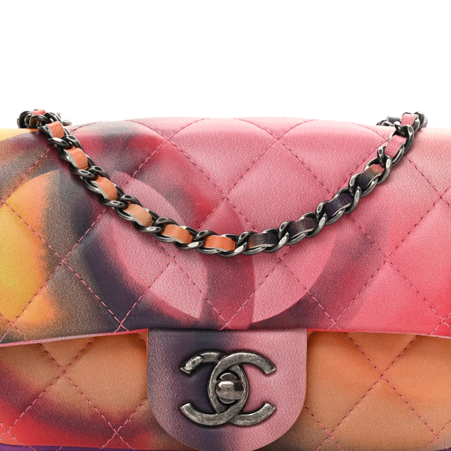 Printed Lambskin Quilted Mini Flower Power Flap